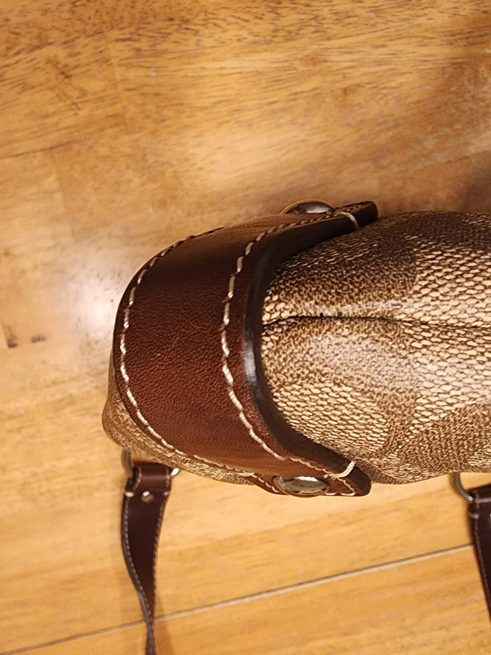 Coach Brown Signature Canvas Shoulder Bag with Dark Brown Trim